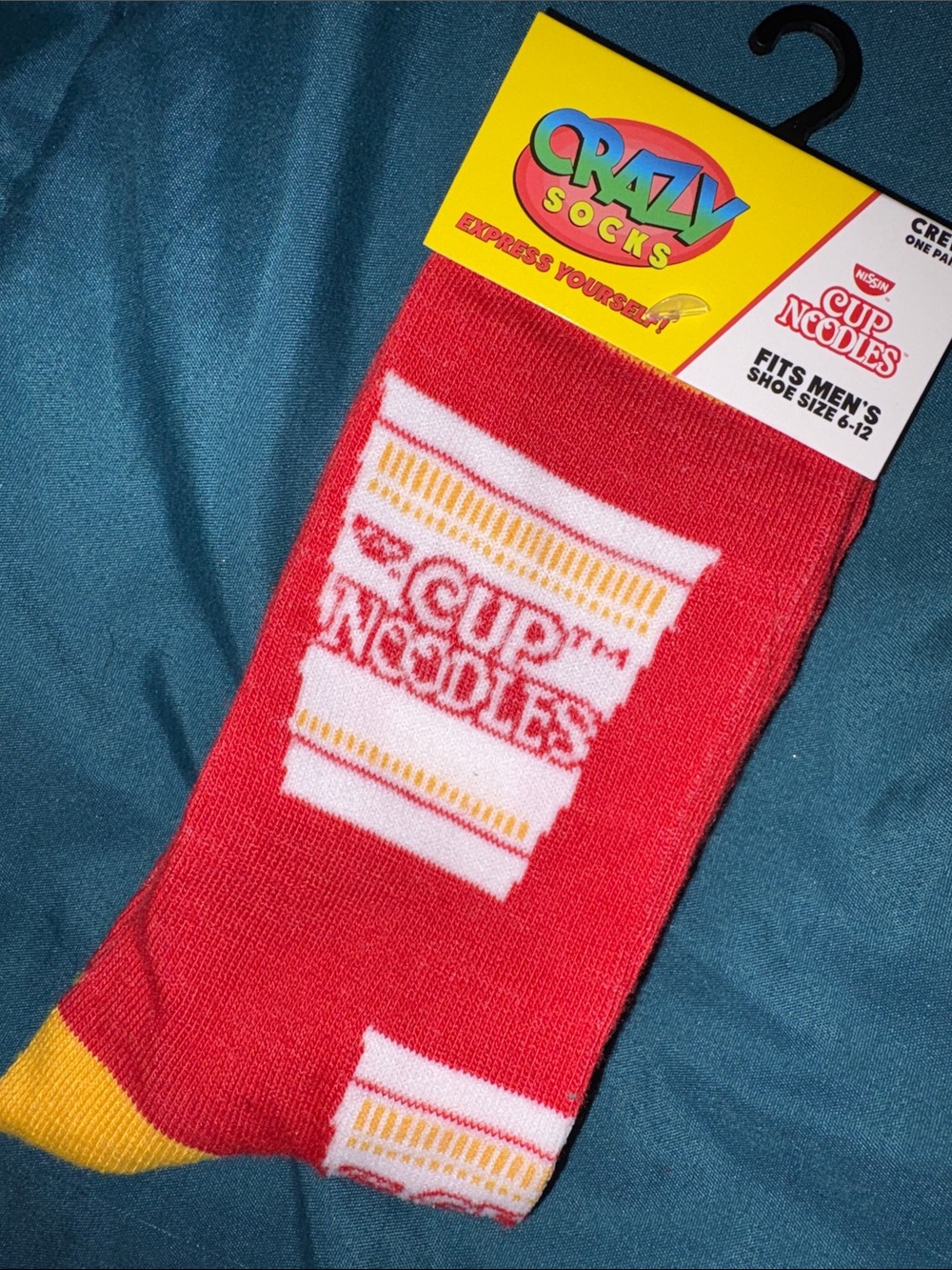 Cup Noodles Red Graphic Men's Crew Socks by Crazy Socks